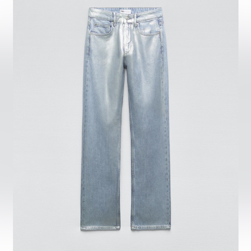 Zara mid rise metallic jeans